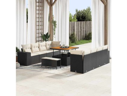 Súprava záhradných pohoviek 11 pcs Čierna a krémová polyratan 3363935