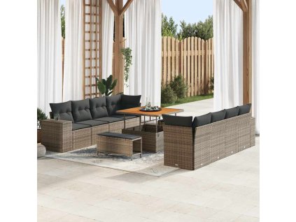 Súprava záhradných pohoviek s vankúšom 11 pcs Sivá polyratan 3363938