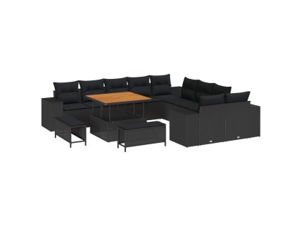 Súprava záhradných pohoviek s vankúšom 13 pcs Čierna polyratan 3364004