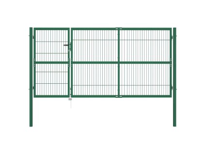 Záhradná brána so stĺpikmi 350x140 cm oceľovo zelená 142571