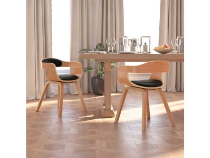 Jedálenské stoličky 2 ks, čierne, ohýbané drevo a umelá koža 3092379