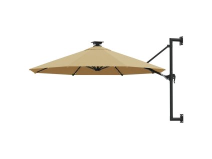 Nástenný záhradný slnečník s LED 300 cm, sivohnedý 312525