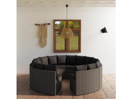 8-dielna záhradná súprava pohoviek s podložkami polyratan sivá 3064903