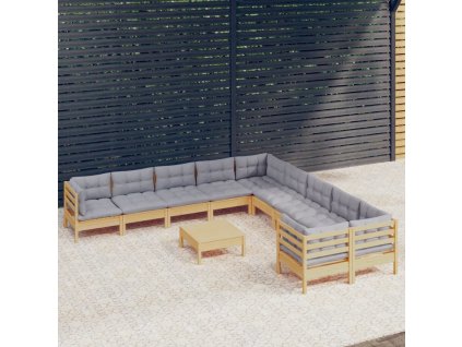 11-dielna záhradná súprava so sivými vankúšmi borovica 3097012