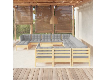 13-dielna záhradná súprava so sivými vankúšmi borovica 3097072