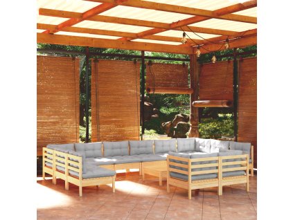 13-dielna záhradná súprava so sivými vankúšmi borovica 3097276