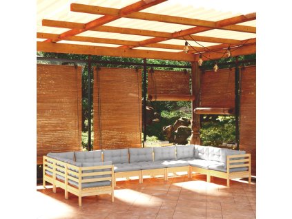 10-dielna záhradná súprava so sivými vankúšmi borovica 3097330