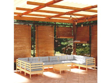 11-dielna záhradná súprava so sivými vankúšmi borovica 3097336