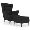 Kreslo wingback s podnožkou čierne zamatové 3115937