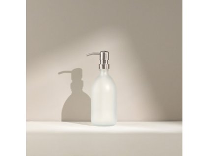 White Matte Glass Soap Dispenser with Silver Stainless Steel Pump 500ml 700x700