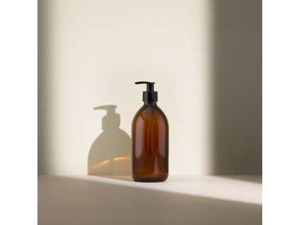 Amber Glass Soap Dispenser with Black Plastic Pump 500ml 700x700