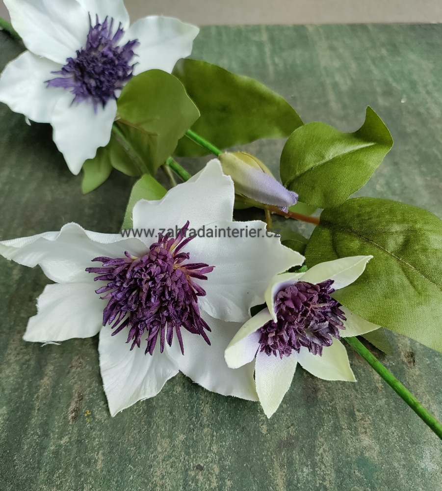Umělá květina CLEMATIS bílá/purpurová 77 cm