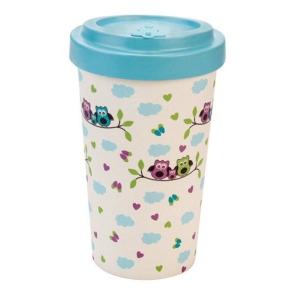 Bambusový cestovní kelímek Owls Turquoise 500 ml