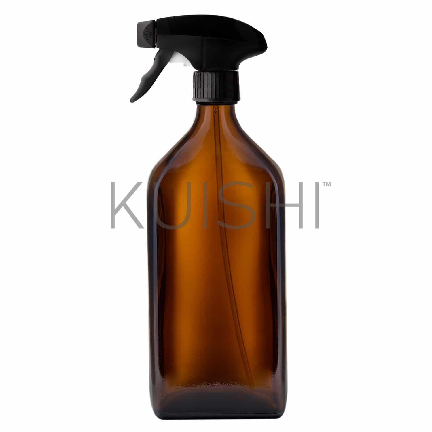 Lahev s plastovým rozprašovačem KUISHI Rectangle Amber Glass objem: 500 ml