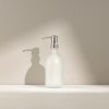 White Matte Glass Soap Dispenser with Silver Stainless Steel Pump 500ml 700x700