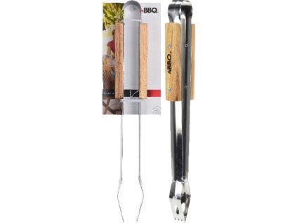 kleště grilovací 40,5cm BBQ nerez, dřev.rukojeť