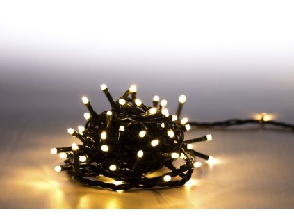 Řetěz světelný 100 LED 5 m - teplá bílá - zelený kabel - 8 funkcí