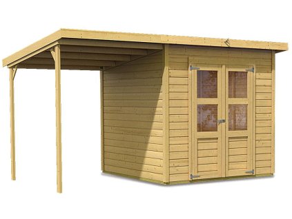 Zahradní domek KARIBU MERSEBURG 4 + přístavek 166 cm (68765) natur