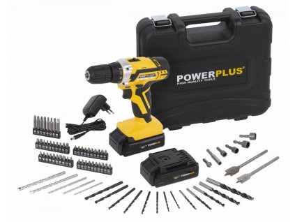 AKU šroubovák / vrtačka POWERPLUS 20V LI-ION + 74ks příslušenství