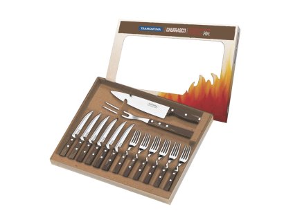 bbq sada priboru churrasco polywood 14ks vidlicka nuz v darkovem baleni hneda