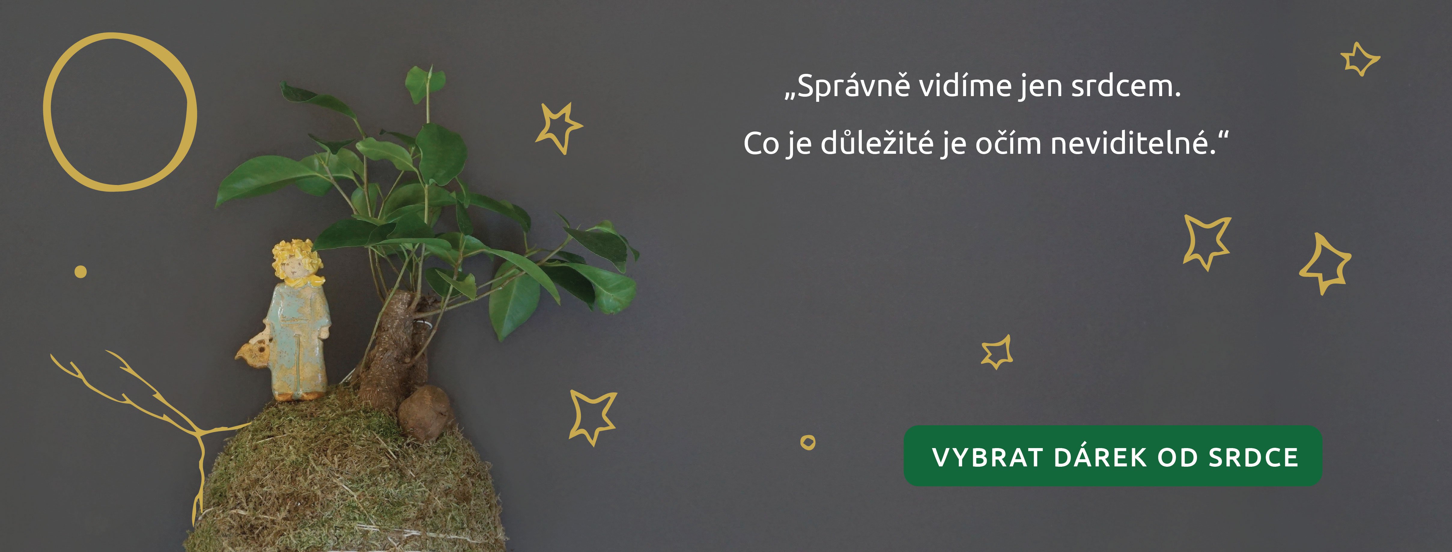 kokedama s baobabem Malého prince