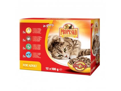 0025539 propesko cat hovezi kureci kralici a losos kapsa 100 g 12 pack prodej po baleni 4 ks