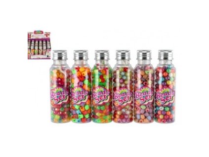 Korálky se šňůrkou plast mix barev v plastové dózičce 3,5x12,5cm