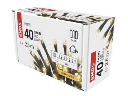 LED vánoční řetěz, 2,8 m, 3x AA, venkovní i vnitřní, teplá bílá, časovač D4FW018