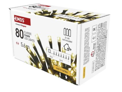 LED vánoční řetěz, 5,6 m, 3x AA, venkovní i vnitřní, teplá bílá, časovač