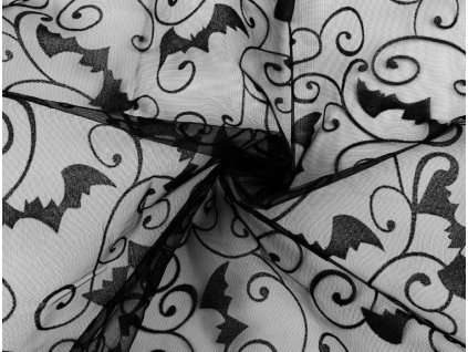 Organza haloween netopýr černá 1m
