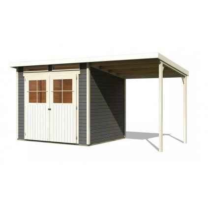 dřevěný domek KARIBU GLUCKSBURG 4 + přístavek 190 cm (83233) terragrau LG3499