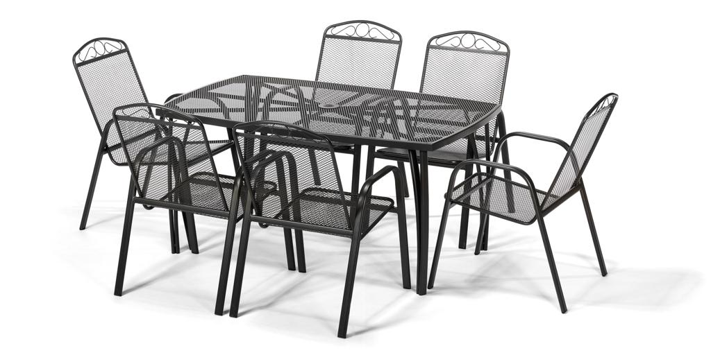 Nábytek Texim 1x hranatý stůl Lana steel + 6x stohovatelná židle Lana steel