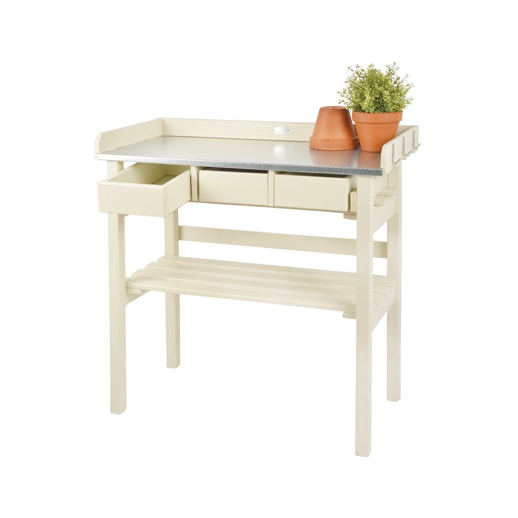 Zahradní pracovní stůl - bílý  Pěstební stolek ze dřeva