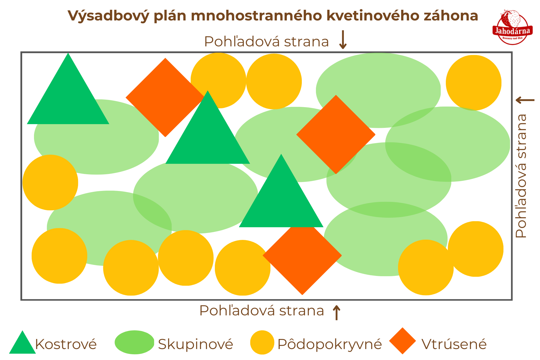 Výsadbový plán mnohostranného kvetinového záhona infografika