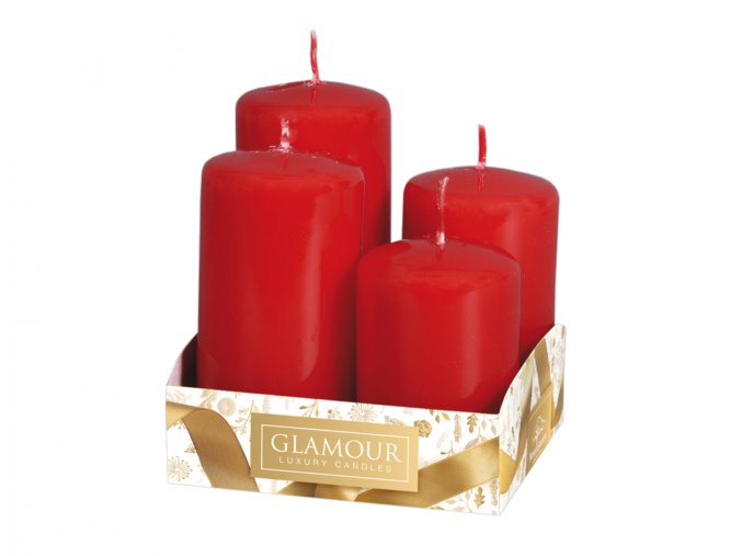Svíčky adventní STUPŇOVITÉ lakované d4x6/7/8/9cm - červená 4ks