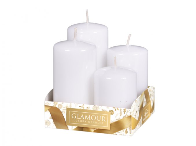 Svíčky adventní STUPŇOVITÉ metal lesk d4x6/7/8/9cm - bílá 4ks