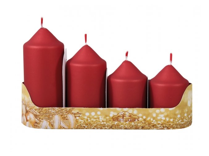 Svíčky adventní STUPŇOVITÉ metal mat d5x7/8/10/12cm - červená 4ks