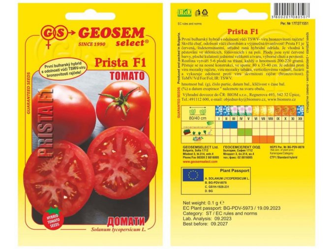 Rajče tyčkové (Bulharské) Prista F1_0,1 g - protivirový hybrid