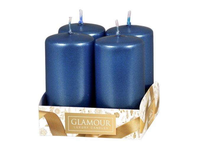 Svíčka adventní metalická lesklá - tmavě modrá d4x8cm 4ks