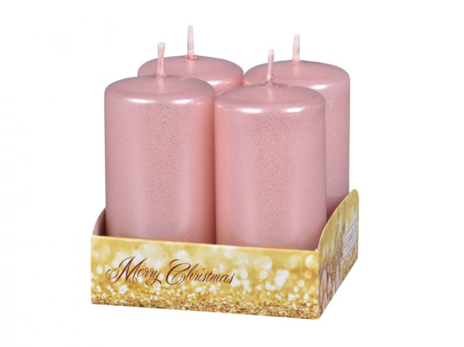 Svíčka adventní metalická lesklá - starorůžová d4x8cm 4ks