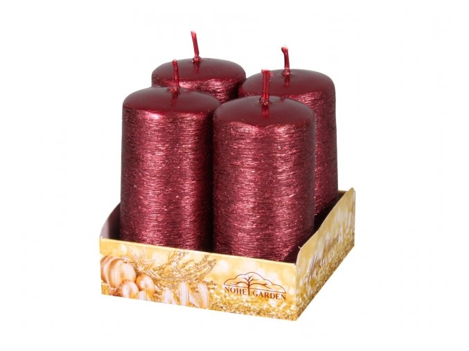 Svíčka adventní TAURUS škrábaná metalická d4x8cm 4ks - bordó