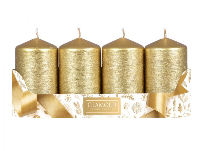 Svíčka adventní TAURUS škrábaná metalická d5x9cm 4ks - zlatá