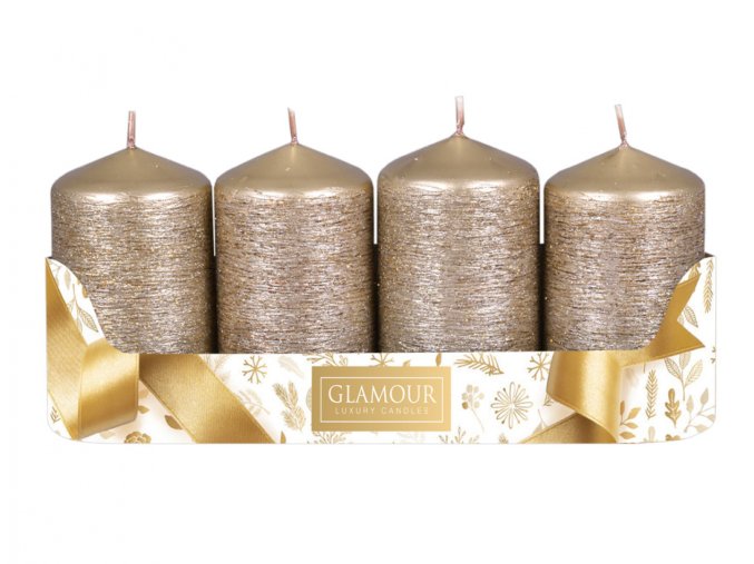 Svíčka adventní TAURUS škrábaná metalická d5x9cm 4ks - měděná