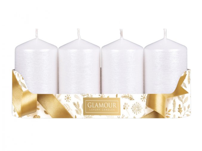 Svíčka adventní TAURUS škrábaná metalická d5x9cm 4ks - bílá