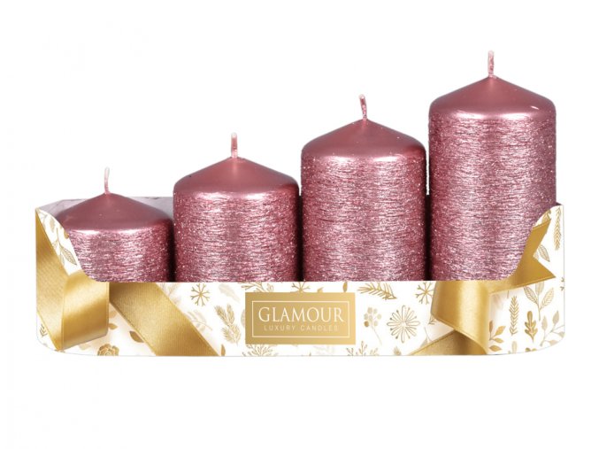 Svíčky adventní STUPŇOVITÉ TAURUS d5x6/7,5/9/10,5cm 4ks - růžovo zlatá