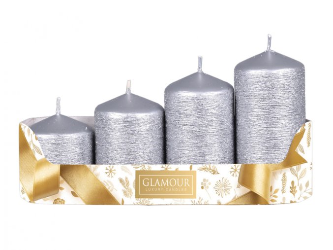 Svíčky adventní STUPŇOVITÉ TAURUS d5x6/7,5/9/10,5cm 4ks - stříbrná