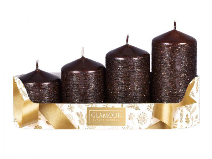 Svíčky adventní STUPŇOVITÉ TAURUS d5x6/7,5/9/10,5cm 4ks - tmavě hnědá