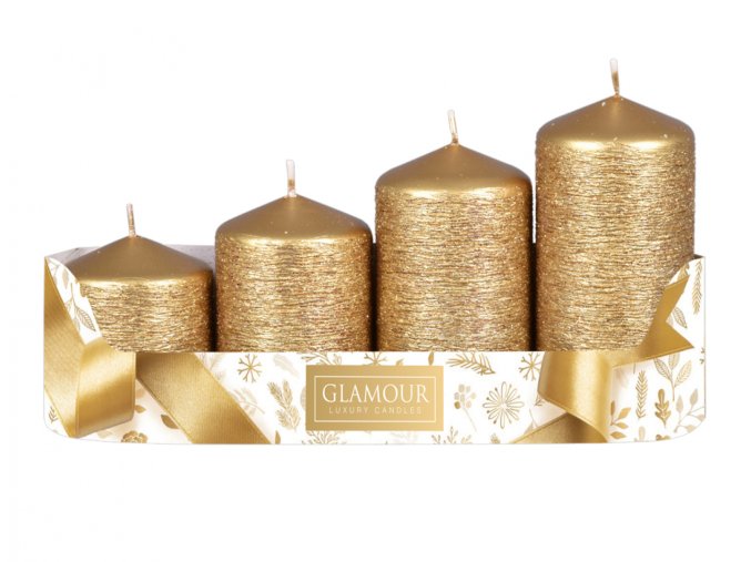 Svíčky adventní STUPŇOVITÉ TAURUS d5x6/7,5/9/10,5cm 4ks - zlatá