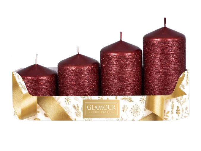 Svíčky adventní STUPŇOVITÉ TAURUS d5x6/7,5/9/10,5cm 4ks - bordó