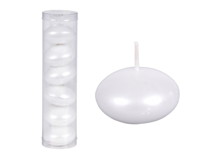 Svíčka PLOVOUCÍ metalická lesklá d4,5cm 6ks - bílá